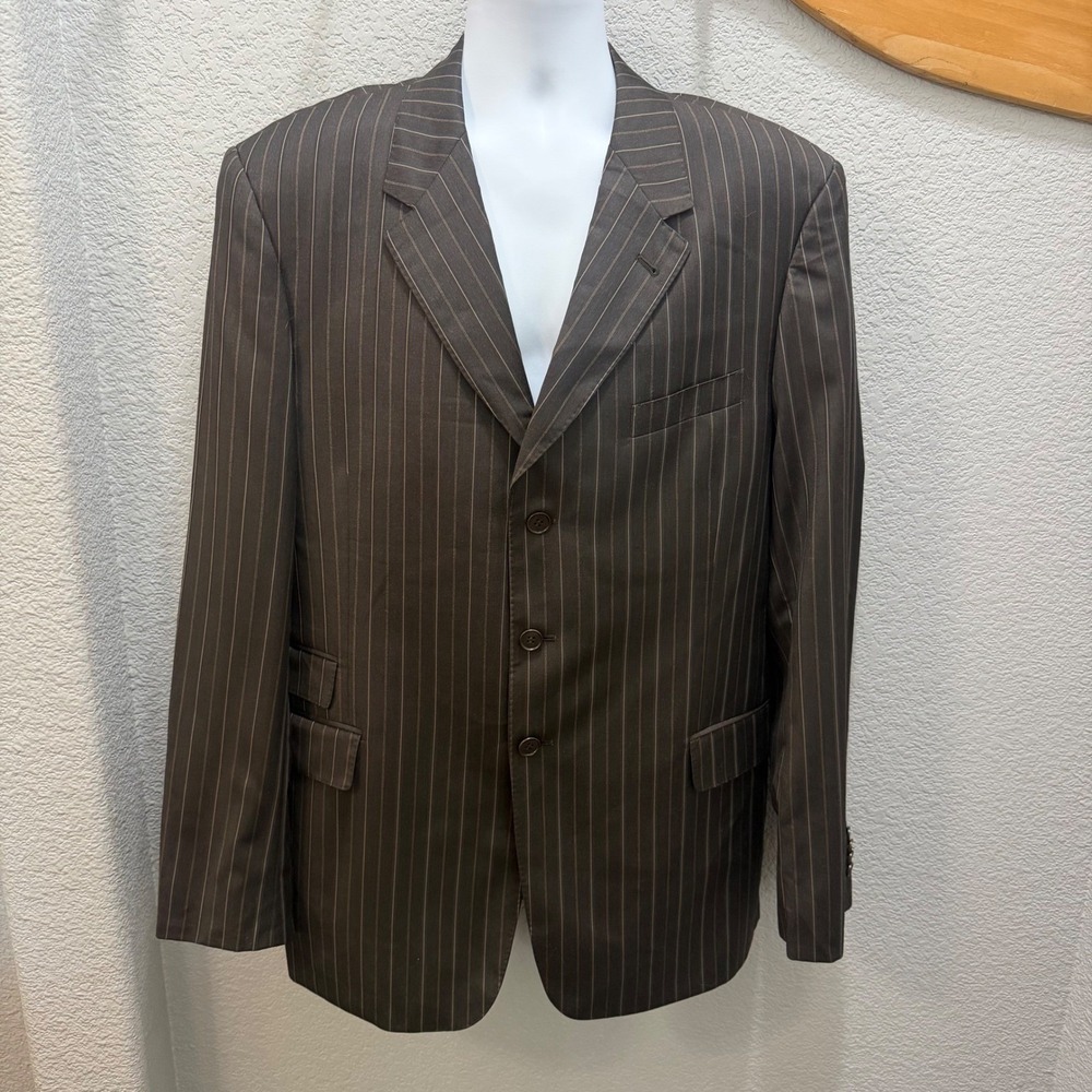 Paul Smith London Men's Brown Pinstripe Wool‎ Blazer Made In Italy Size 46L